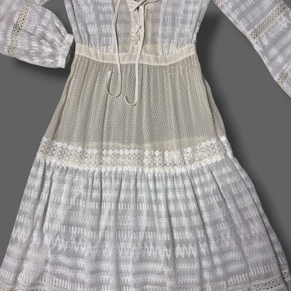 Karen Millen The Atelier Silk Lace Up Prairie Boho Cream Sheer Dress Sz 6 - Picture 8 of 10